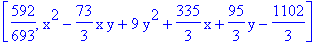 [592/693, x^2-73/3*x*y+9*y^2+335/3*x+95/3*y-1102/3]